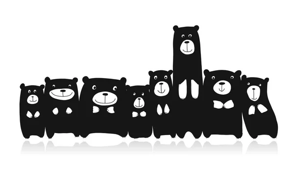 Divertidos osos de la familia, boceto para su diseño — Archivo Imágenes Vectoriales