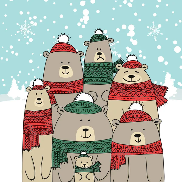 Різдвяна листівка з родиною ведмедів — стоковий вектор