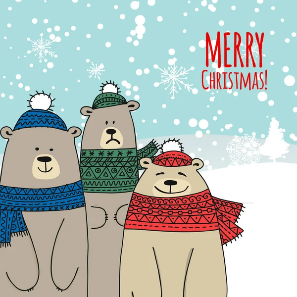 Kerstkaart met beren familie — Stockvector