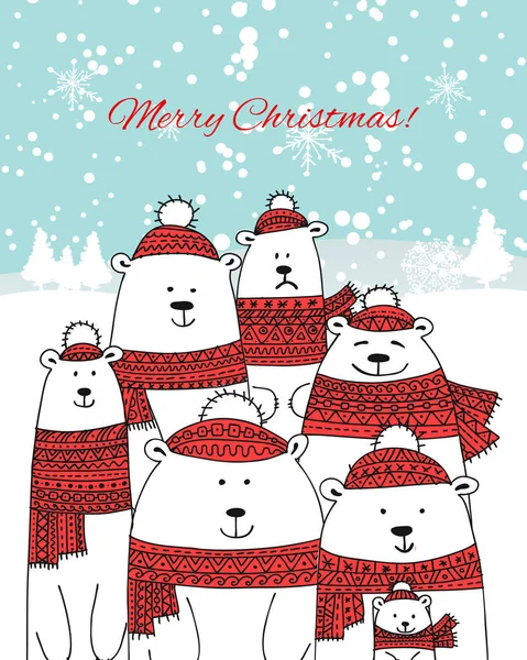 Рождественская открытка с белыми медведями — стоковый вектор