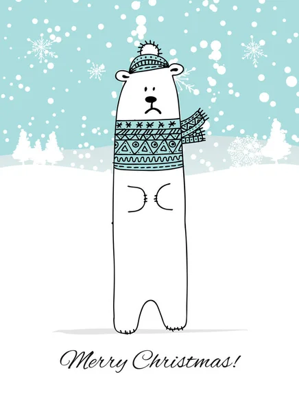 Χριστουγεννιάτικη κάρτα με λευκή αρκούδα Σάντα — Διανυσματικό Αρχείο