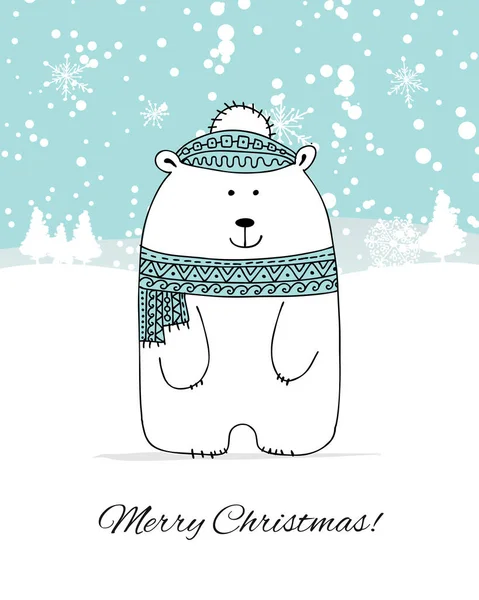 Рождественская открытка с белым медведем Сантой — стоковый вектор