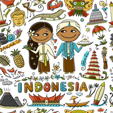 Travel to Indonesia. Seamless pattern for your design vector Travel to Indonesia. Seamless pattern for your design vector