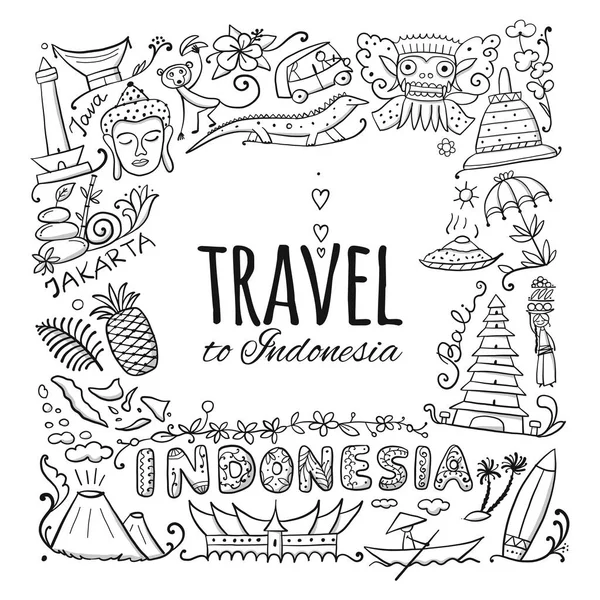 Viajar a Indonesia. Tarjeta para colorear para su diseño — Vector de stock