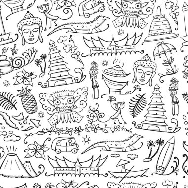 Travel to Indonesia. Seamless pattern for your design vector Travel to Indonesia. Seamless pattern for your design vector