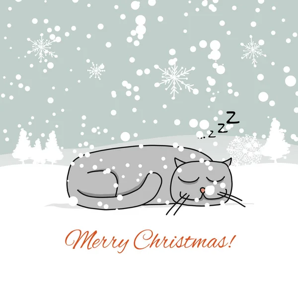 Christmas card design with sleeping cat — Stock Vector