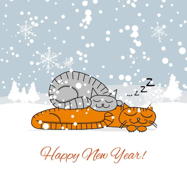 Christmas card design with sleeping cats — Stock Vector