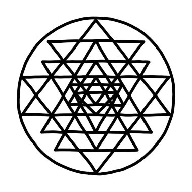 Kutsal geometri ve simya Sri Yantra sembolü. Tasarımınız için elle çizilmiş kroki