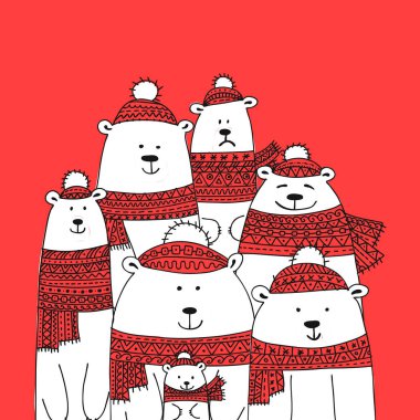 Noel kartı beyaz Noel Baba aile ayılar