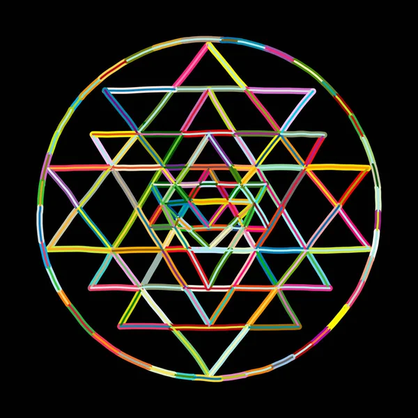 Sakral geometri och alkemi symbol Sri Yantra. Hand ritad skiss för din design — Stock vektor