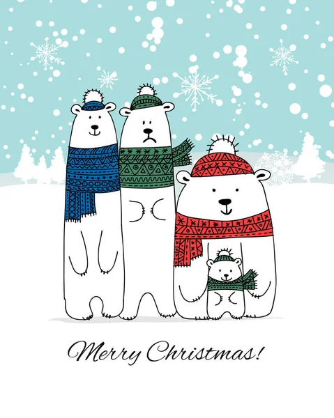 Weihnachtskarte mit Familie der weißen Bären — Stockvektor