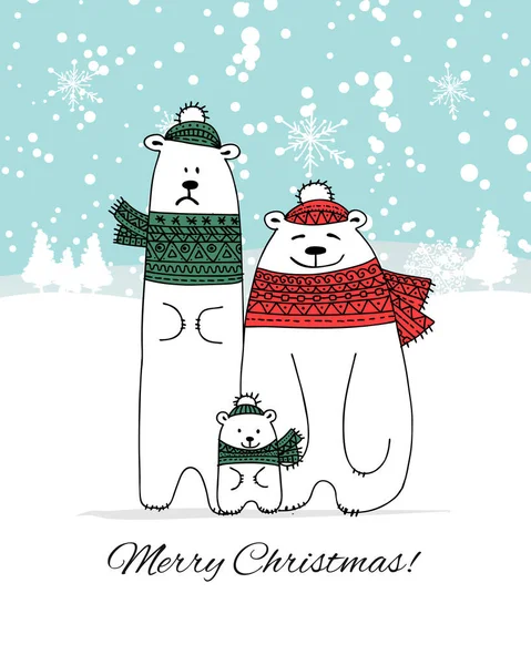 Christmas card with white bears family — Stock Vector