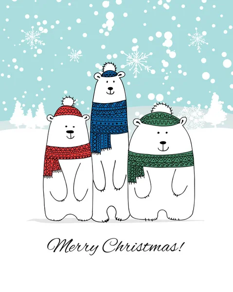 White Bears ailesiyle Noel kartı. — Stok Vektör