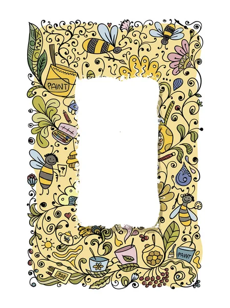 蜜蜂，为您设计素描抽象花卉横幅 — 图库矢量图片