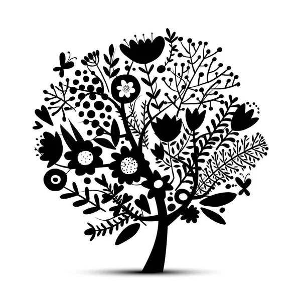 Floral δέντρο, σκίτσο για το σχέδιό σας — Διανυσματικό Αρχείο