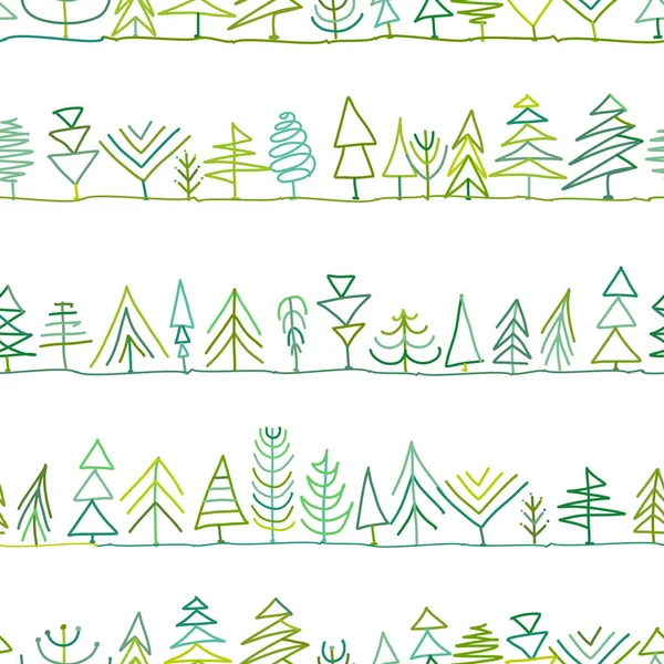 Χωρίς ραφή πρότυπο με δέντρα, το σκίτσο για το σχέδιό σας — Διανυσματικό Αρχείο