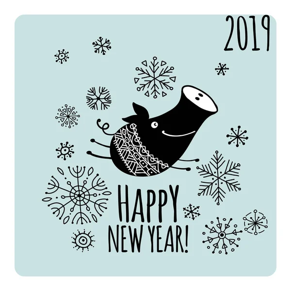 Christmas card with funny pig, symbol of 2019 year for your design — Stock Vector