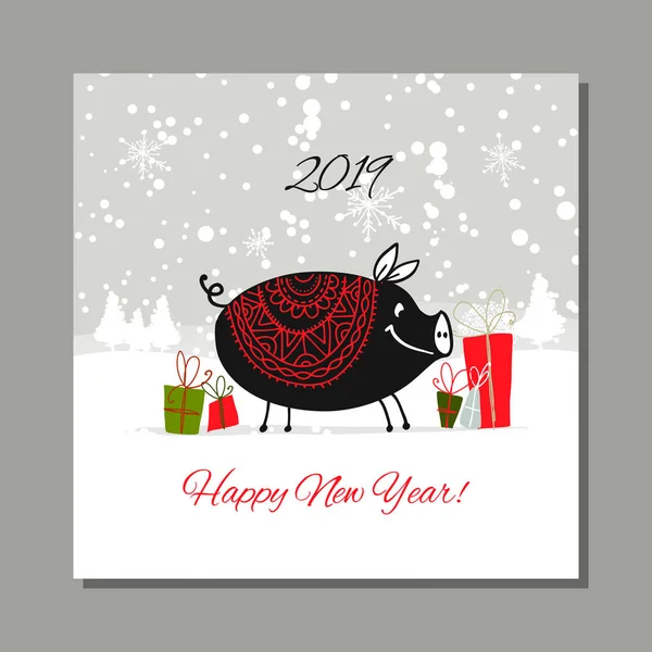 Різдвяна листівка, Санта свиня в лісі. Символ 2019 року — стоковий вектор