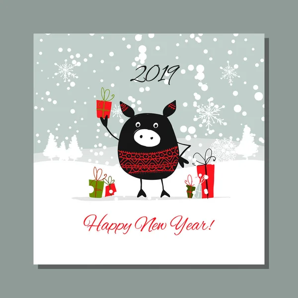 Noel kartı, ormandaki santa domuz. 2019 sembolü — Stok Vektör