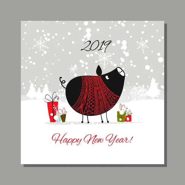 Christmas card, santa pig in forest. Symbol of 2019 — Stock Vector