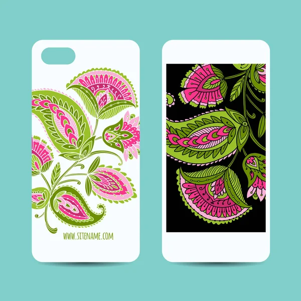 Mobiele telefoon dekking ontwerp, florale achtergrond — Stockvector