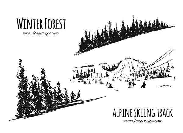 Piste de ski alpin, croquis pour votre design — Image vectorielle