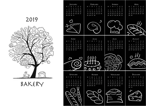 Padaria, calendário 2019 design — Vetor de Stock