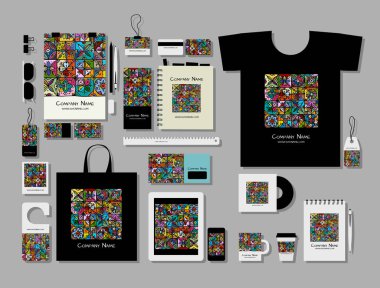 Kurumsal düz mock-up şablon, etnik vintage süsleme