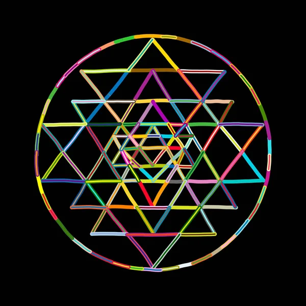 Sakral geometri och alkemi symbol Sri Yantra. Hand ritad skiss för din design — Stock vektor