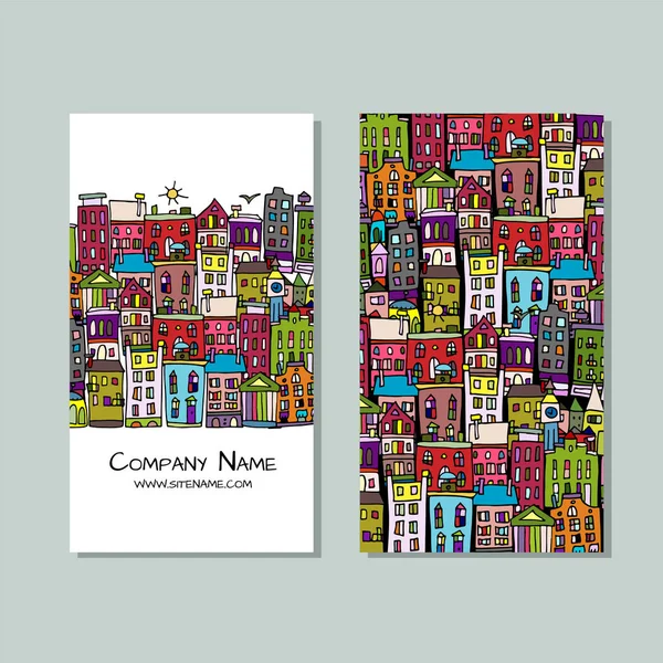 Diseño Tarjetas Visita Calle Ciudad Europea Ilustración Vectorial — Vector de stock