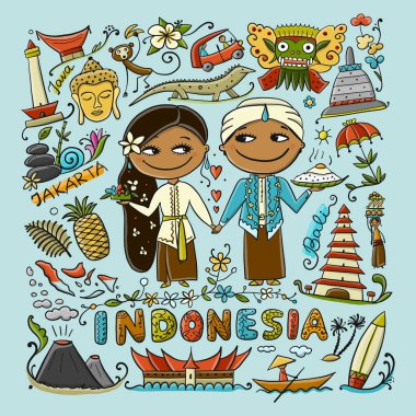 Travel to Indonesia. Greeting card for your design. Vector illustration vector Travel to Indonesia. Greeting card for your design. Vector illustration vector