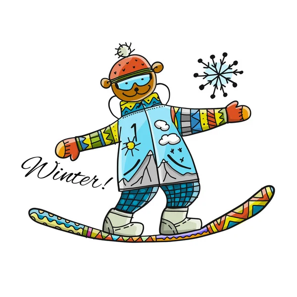 Snowboarder Σκίτσο Για Σχέδιό Σας Εικονογράφηση Διάνυσμα — Διανυσματικό Αρχείο