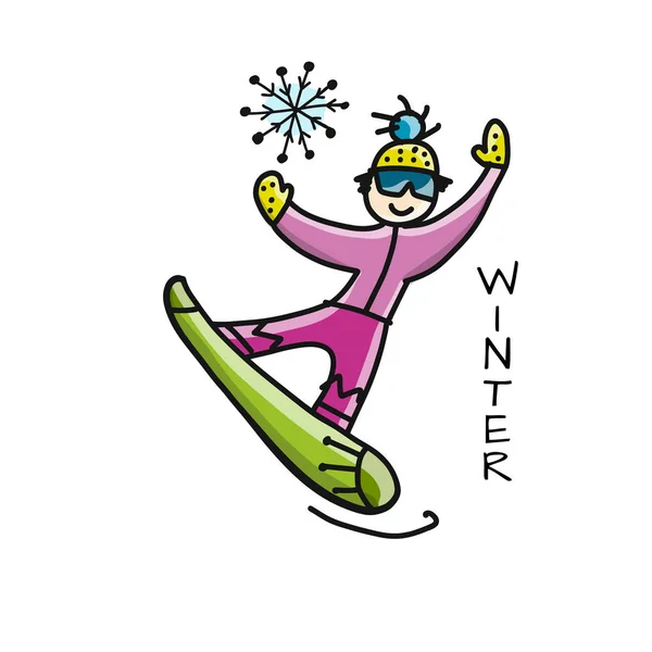 Snowboarder Schets Voor Ontwerp Vectorillustratie — Stockvector