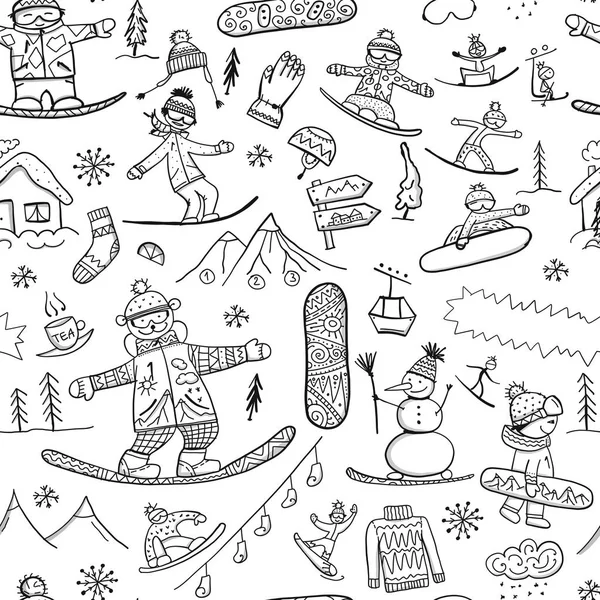 Сноуборд Время Бесшовный Узор Вашего Дизайна Векторная Иллюстрация — стоковый вектор