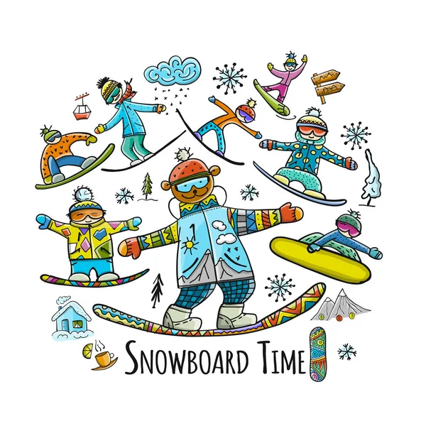 Tiempo Snowboard Boceto Para Diseño Ilustración Vectorial — Vector de stock