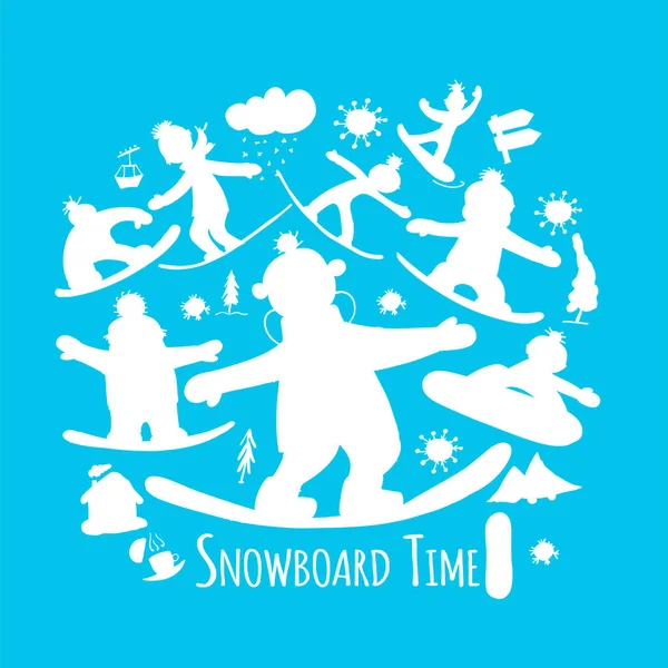 Snowboard Zamanı Kroki Tasarımınız Için Vektör Çizim — Stok Vektör