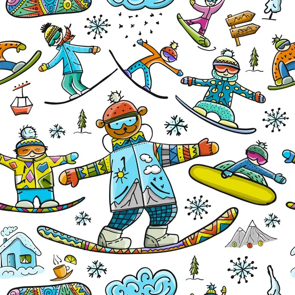 Snowboard Time Seamless Pattern Your Design Vector Illustration — Stock Vector