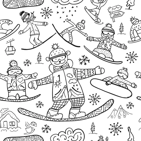 Tiempo Snowboard Patrón Perfecto Para Diseño Ilustración Vectorial — Archivo Imágenes Vectoriales