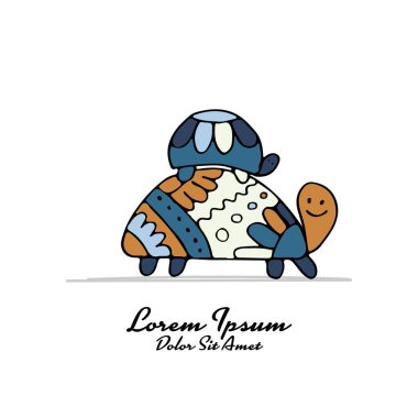 Tuhaf ailenin, Bebek, tasarımınız için kroki ile kaplumbağa. Vektör çizim