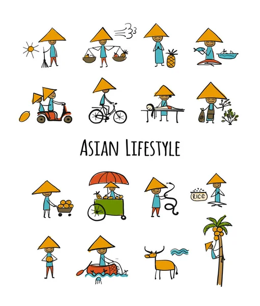 Asian Lifestyle People Characters Your Design Vector Illustration — Stock Vector