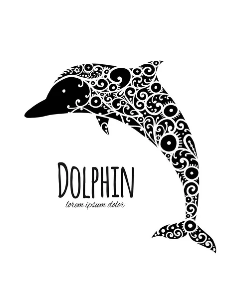 Орнамент Дельфина Эскиз Вашего Дизайна Векторная Иллюстрация — стоковый вектор