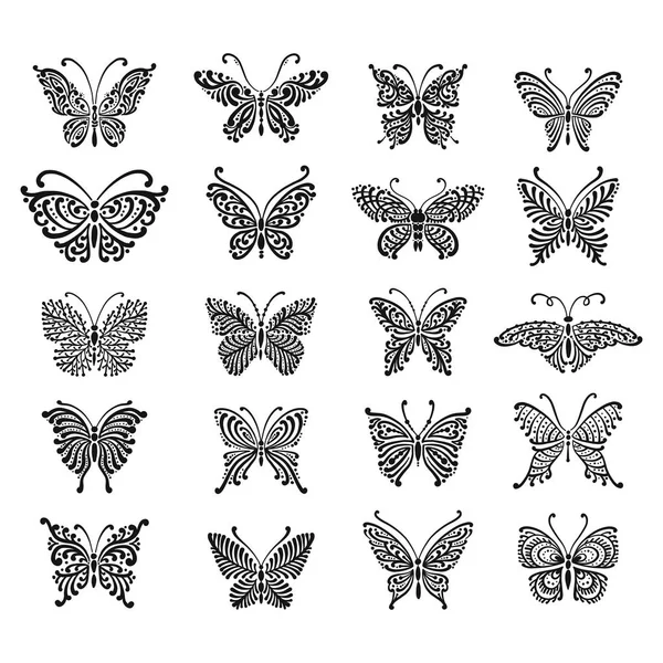 Collection Papillons Décorés Pour Votre Design Illustration Vectorielle — Image vectorielle