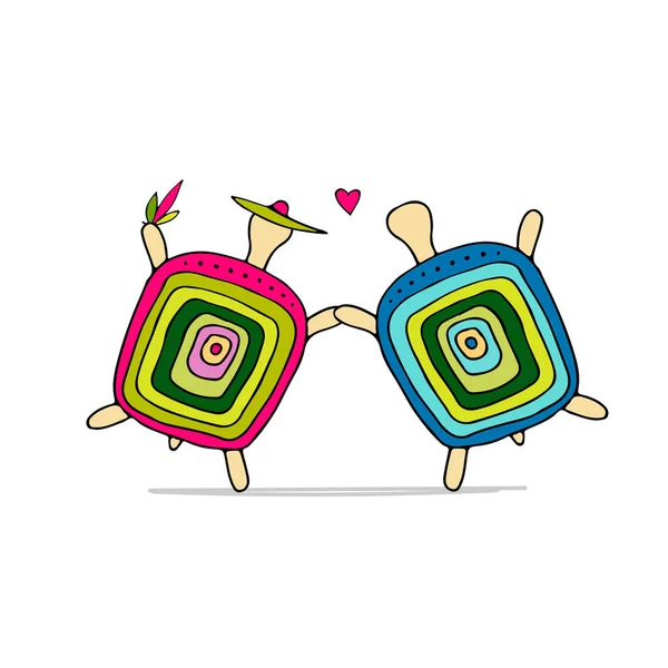 Lustiges Schildkrötenpaar Skizze Für Dein Design Vektorillustration — Stockvektor