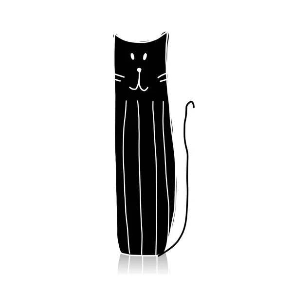 Silueta Gato Negro Boceto Para Diseño Ilustración Vectorial — Vector de stock