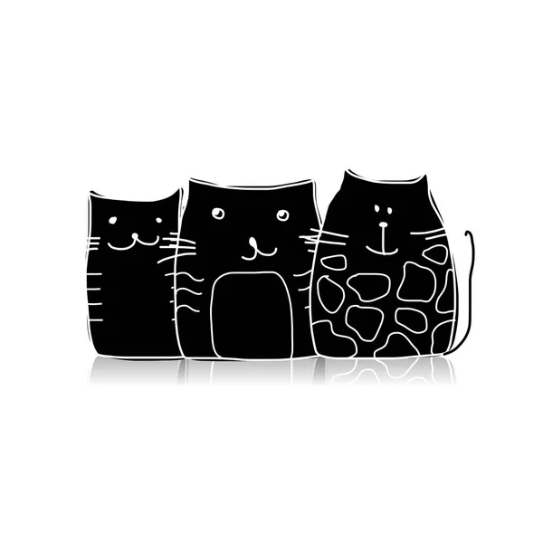 Gatos Negros Boceto Para Diseño Ilustración Vectorial — Archivo Imágenes Vectoriales