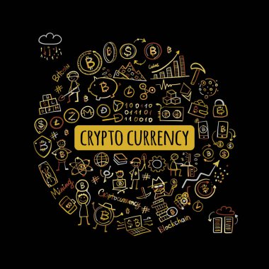 Bitcoin, cryptocurrency ve blockchain teknoloji, tasarımınız için çerçeve. Vektör çizim