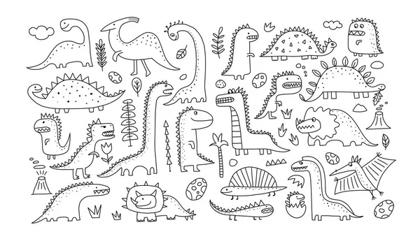 Funny Dinosaurs Collection Childish Style Sketch Your Design Vector Illustration — Stock Vector