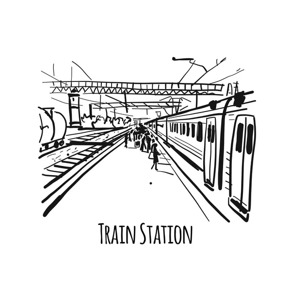 Estación Tren Bosquejo Para Diseño Ilustración Vectorial — Vector de stock