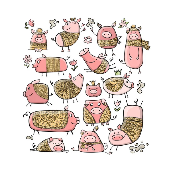 Cute Collection Porcs Pour Votre Conception Illustration Vectorielle — Image vectorielle