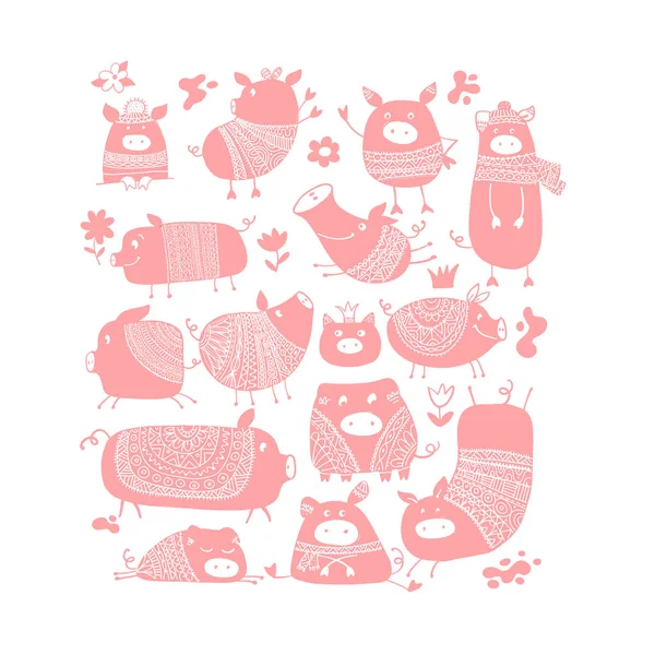 Cute Collection Porcs Pour Votre Conception Illustration Vectorielle — Image vectorielle